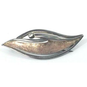 Vintage Gold Tone Enameled Brooch Pin TEKA 925 with Rhinestone